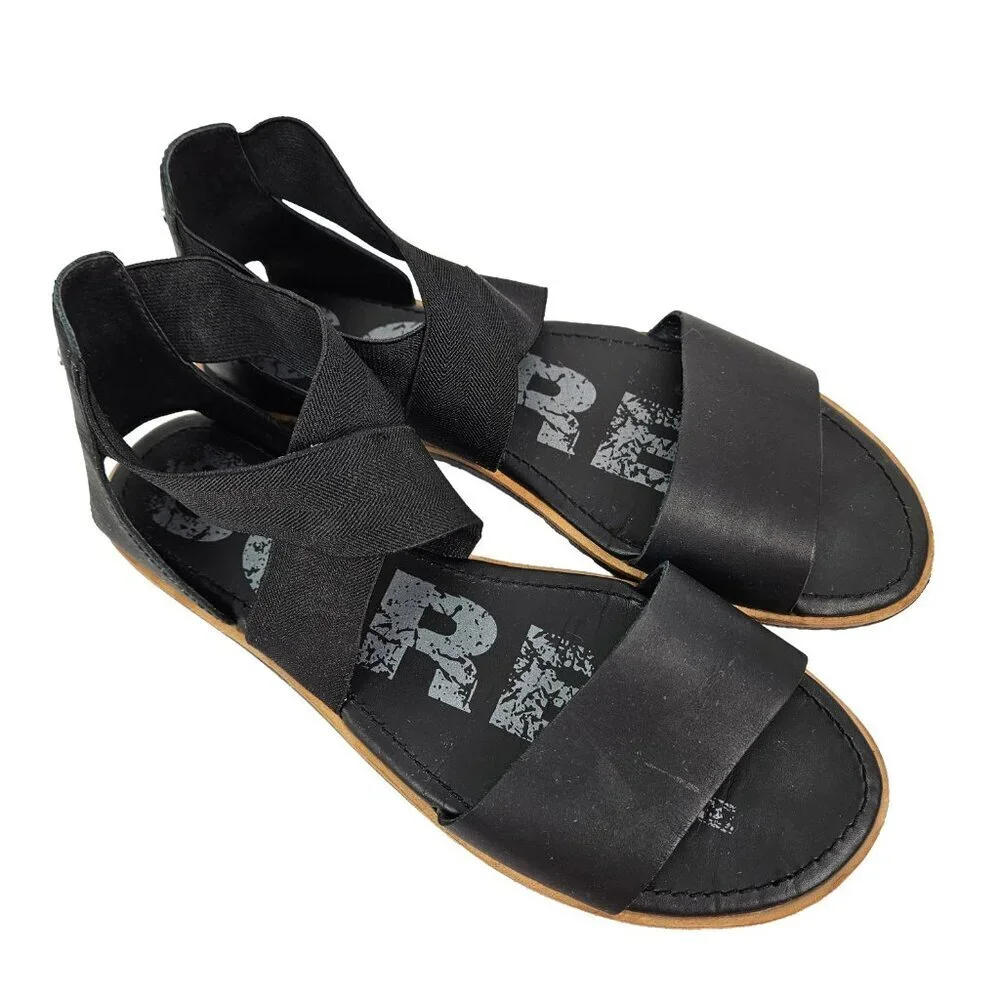 Sorel Ella Black Stretch Cross Ankle Strap Sandal 10.5 NL2893-010 - Picture 2 of 9